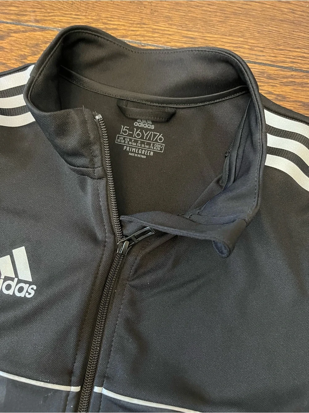 adidas Black Full-Zip Performance Jacket with White Stripes
